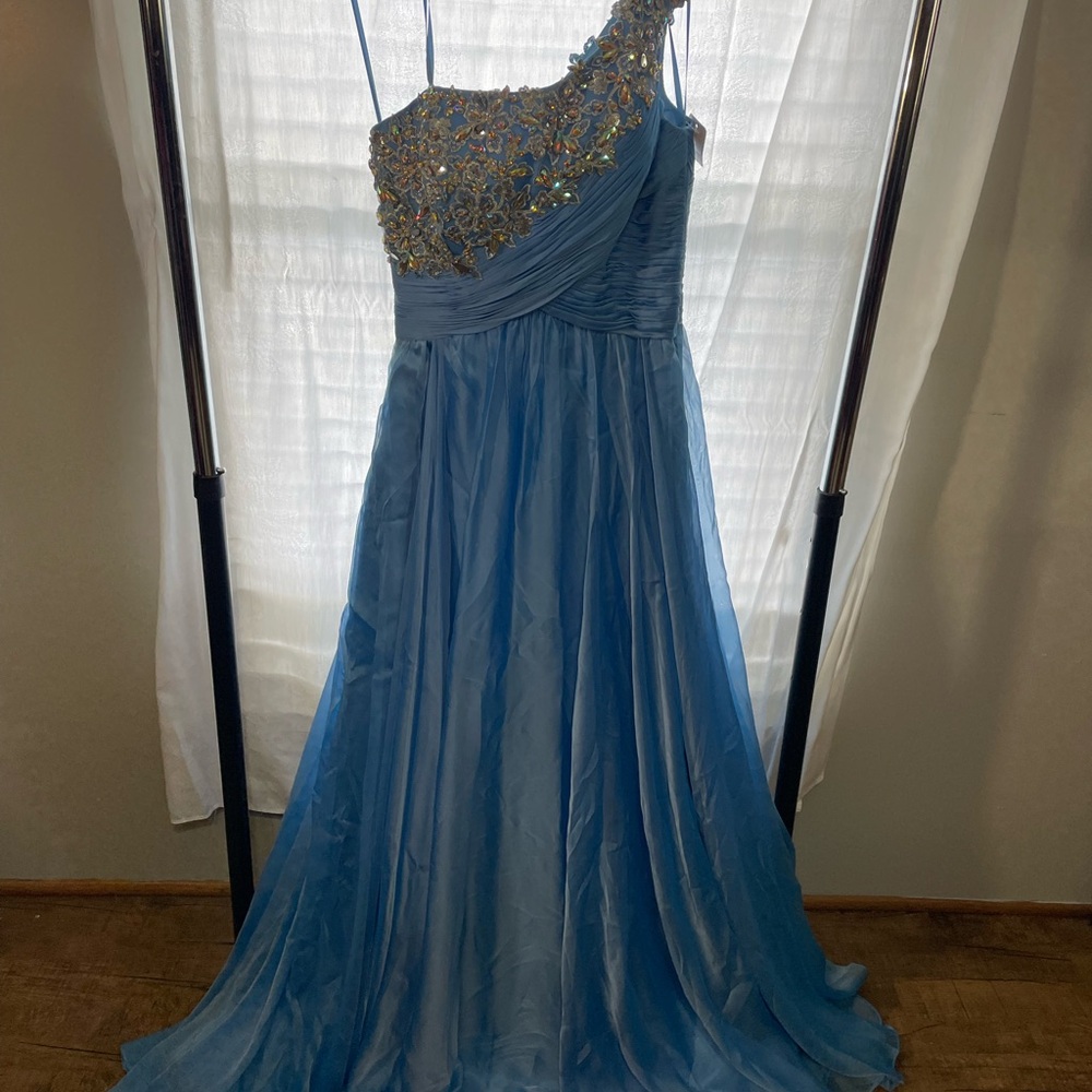 La Femme One-Shoulder Gown in Sky Blue